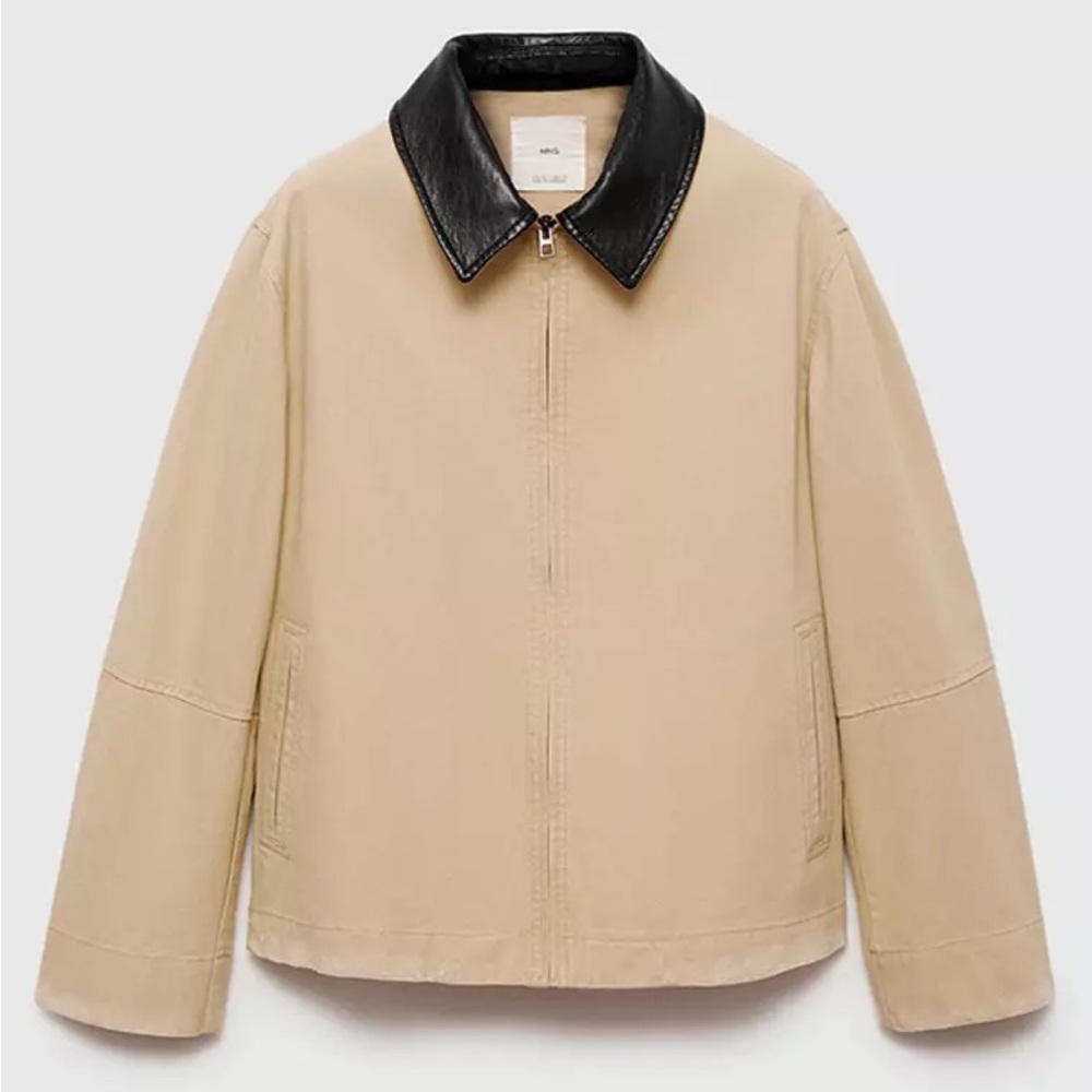 Mango Leather Collar Contrasting Jacket